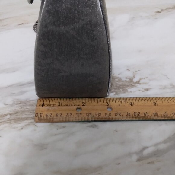 Triangle Pyramid Purse Wristlet Silver Gray Metallic Fabric - Picture 10 of 12